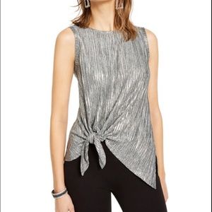 INC Gunmetal Crinkle Shine Top Sz M